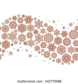 Beautiful decoration. Symbol of winter. Vector illustration with brown isolated snowflakes. Isolated watercolor snowflakes on white background.