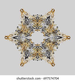 Beautiful decoration. Symbol of winter. Vector illustration with isolated snowflake. Isolated watercolor snowflakes on gray background.