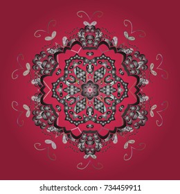 Beautiful decoration. Symbol of winter. Vector illustration with pink, gray and white isolated snowflake. 