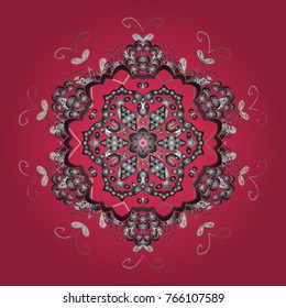 Beautiful decoration. Symbol of winter. Vector illustration with pink, gray and white isolated snowflake. Isolated watercolor snowflakes on pink, gray and white colors.