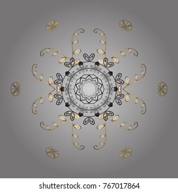 Beautiful decoration. Symbol of winter. Vector illustration with gray and yellow isolated snowflakes. Isolated watercolor snowflakes on gray and yellow colors.