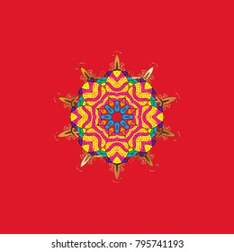 Beautiful decoration. Symbol of winter. Vector illustration with red, yellow and magenta isolated snowflake. Isolated watercolor snowflakes on red, yellow and magenta colors.