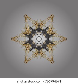 Beautiful decoration. Vector illustration with gray, brown and beige isolated snowflake. Isolated watercolor snowflakes on gray, brown and beige colors. Symbol of winter.