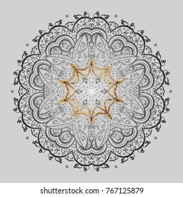 Beautiful decoration. Vector illustration with gray, brown and beige isolated snowflakes. Isolated watercolor snowflakes on gray, brown and beige colors. Symbol of winter.