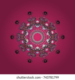 Beautiful decoration. Vector illustration with magenta, gray and neutral isolated snowflakes. Isolated watercolor snowflakes on magenta, gray and neutral colors. Symbol of winter.