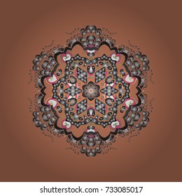 Beautiful decoration. Vector illustration with orange, gray and neutral isolated snowflakes. Isolated watercolor snowflakes on orange, gray and neutral colors. Symbol of winter.