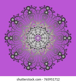Beautiful decoration. Vector illustration with violet, gray and neutral isolated snowflakes. Isolated watercolor snowflakes on violet, gray and neutral colors. Symbol of winter.