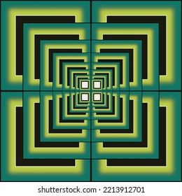 beautiful decorative 3d pattern, green yellow black square wallpaper