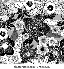 Beautiful decorative autumn floral ornamental sketchy seamless pattern