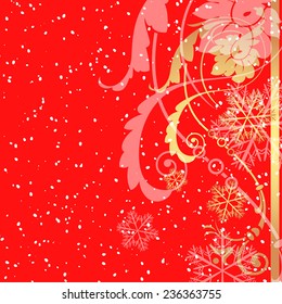 Beautiful decorative background with flowers and snowflakes for Xmas and Happy New Year celebration