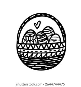 Beautiful Decorative Basket Filled with a Variety of Colorful Patterned Easter Eggs to Enjoy