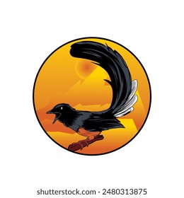 The beautiful decorative bird design and mountain background are full of aesthetics