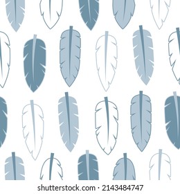 Beautiful decorative blue bird feathers seamless pattern.