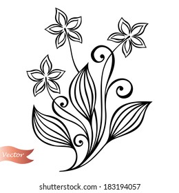 Beautiful Decorative Branch with Flowers (Vector), Patterned design