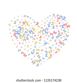 Beautiful decorative butterfly silhouette kite backdrop on white. Nature butterfly hover theme vector in gold, silver, blue and red colors. Repeating insect soar backdrop for advert.