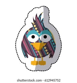beautiful decorative cartoon bird with big ayes, vector illustration