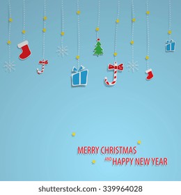 Hermoso patrón decorativo de Navidad. Tarjeta de papel de Navidad con juguete colgado. Ilustración vectorial.Fondo del vector abstracto. Ilustración vectorial.