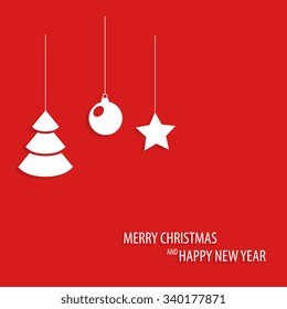 Beautiful decorative christmas pattern. Christmas paper card with hanging toy. Vector illustration. Abstract vector background. Vector illustration.