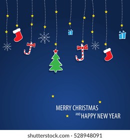 Hermoso patrón decorativo de Navidad. Tarjeta de papel de Navidad con juguete colgado.Nochebuena.Fondo del vector abstracto. Ilustración vectorial.