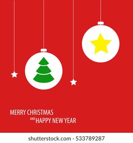 Beautiful decorative christmas pattern. Christmas paper card with hanging toy. Abstract vector background. Vector illustration.