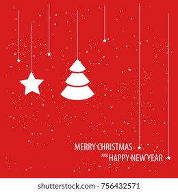 Beautiful decorative christmas pattern with snowfall. Christmas paper card with hanging toy. Vector illustration. Abstract vector background. Vector illustration.
