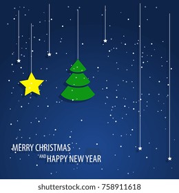 Beautiful decorative christmas pattern with snowfall. Christmas paper card with hanging toy. Christmas Eve. Abstract vector background. Vector illustration.