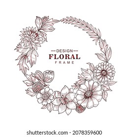 Beautiful decorative circular floral frame sketch background