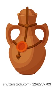 Beautiful decorative earthenware jug for drinks on the festive traditional religious holiday of Hanukkah. Old ancient antique pottery, part of Jewish culture, in holiday Hanukkah. Vector illustration.