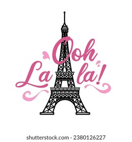 Beautiful decorative Eiffel Tower vector illustration with OOh Lala text
