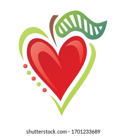 Beautiful decorative element. Apple heart. Vector illustration