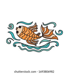 Beautiful decorative element. Gold fish. Vector illustration