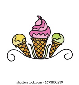Beautiful decorative element. Ice cream. Vector illustration