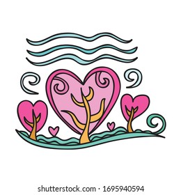 Beautiful decorative element. Trees hearts. Vector illustration