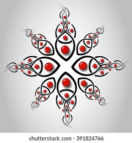 Beautiful decorative element with twisted shapes and blots. Elements tattoo pattern
Vector art. Stylish design