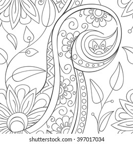 Beautiful decorative floral ornamental sketchy pattern, doodle style. All elements are not cropped and hidden under mask, place the pattern on canvas and repeat