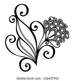 Beautiful Decorative Flower with Leaves (Vector), Patterned design