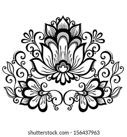 Beautiful Decorative Flower with Leaves (Vector), Patterned design