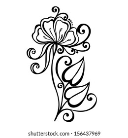 Beautiful Decorative Flower with Leaves (Vector), Patterned design
