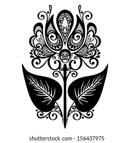 Beautiful Decorative Flower with Leaves (Vector), Patterned design
