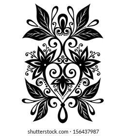 Beautiful Decorative Flower with Leaves (Vector), Patterned design