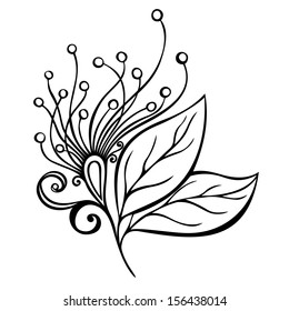 Beautiful Decorative Flower with Leaves (Vector), Patterned design