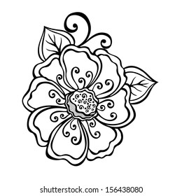 Beautiful Decorative Flower with Leaves (Vector), Patterned design