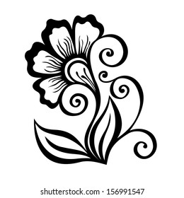 Beautiful Decorative Flower with Leaves (Vector), Patterned design