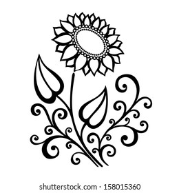 Beautiful Decorative Flower with Leaves (Vector), Patterned design
