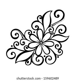 Beautiful Decorative Flower with Leaves (Vector), Patterned design