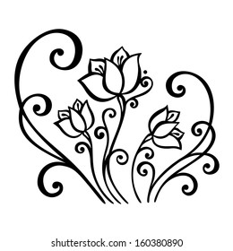 Beautiful Decorative Flower with Leaves (Vector), Patterned design