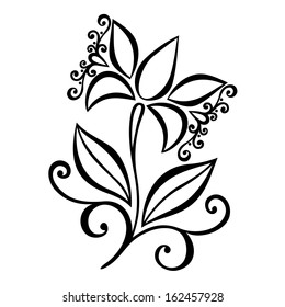 Beautiful Decorative Flower with Leaves (Vector), Patterned design