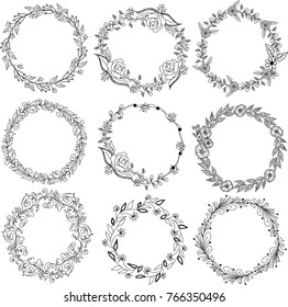 Beautiful decorative frame design with elegant floral ornaments set.