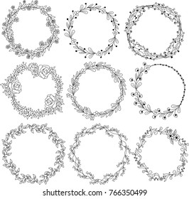 Beautiful decorative frame design with elegant floral ornaments set.