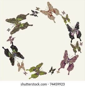 Beautiful decorative framework with dragonfly.Greeting card with dragonfly.
